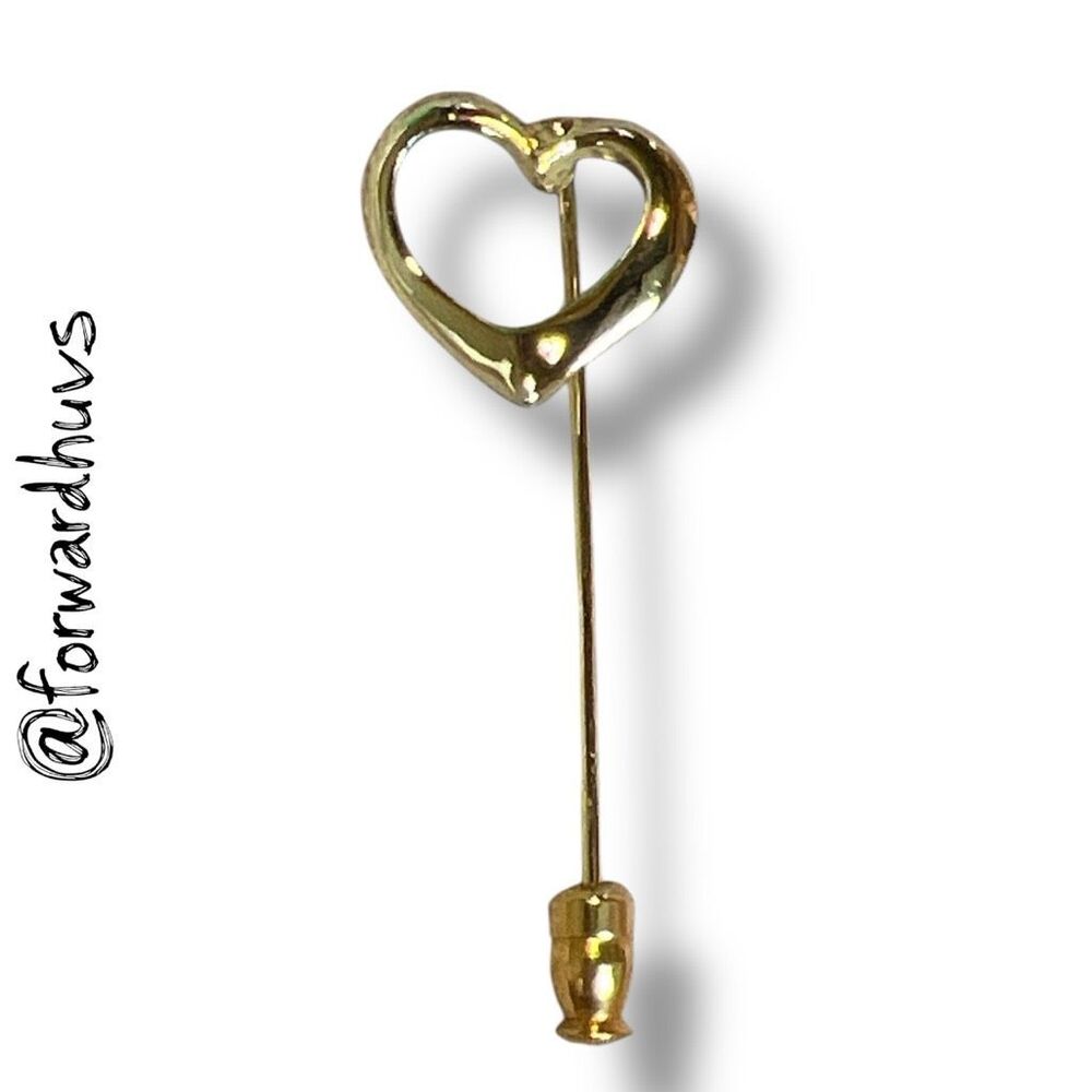 Vintage Gold Tone Heart Stick Pin Hat Pin – Open Design